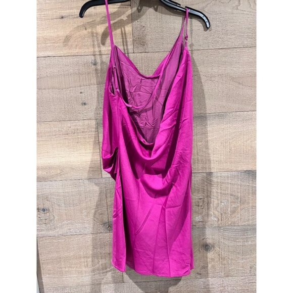 LULUS Pixie Perfect Magenta Satin Cowl Neck Slip Mini Dress Size L - Picture 6 of 10